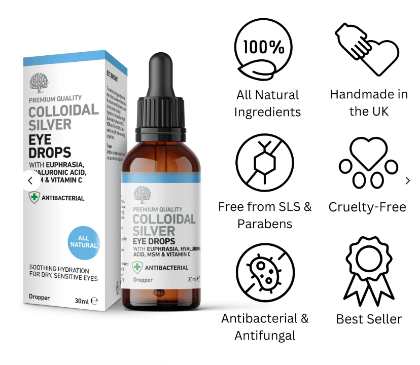 Colloidal Silver Eye Drops with Euphrasia, Hyaluronic Acid, MSM & Vita ...
